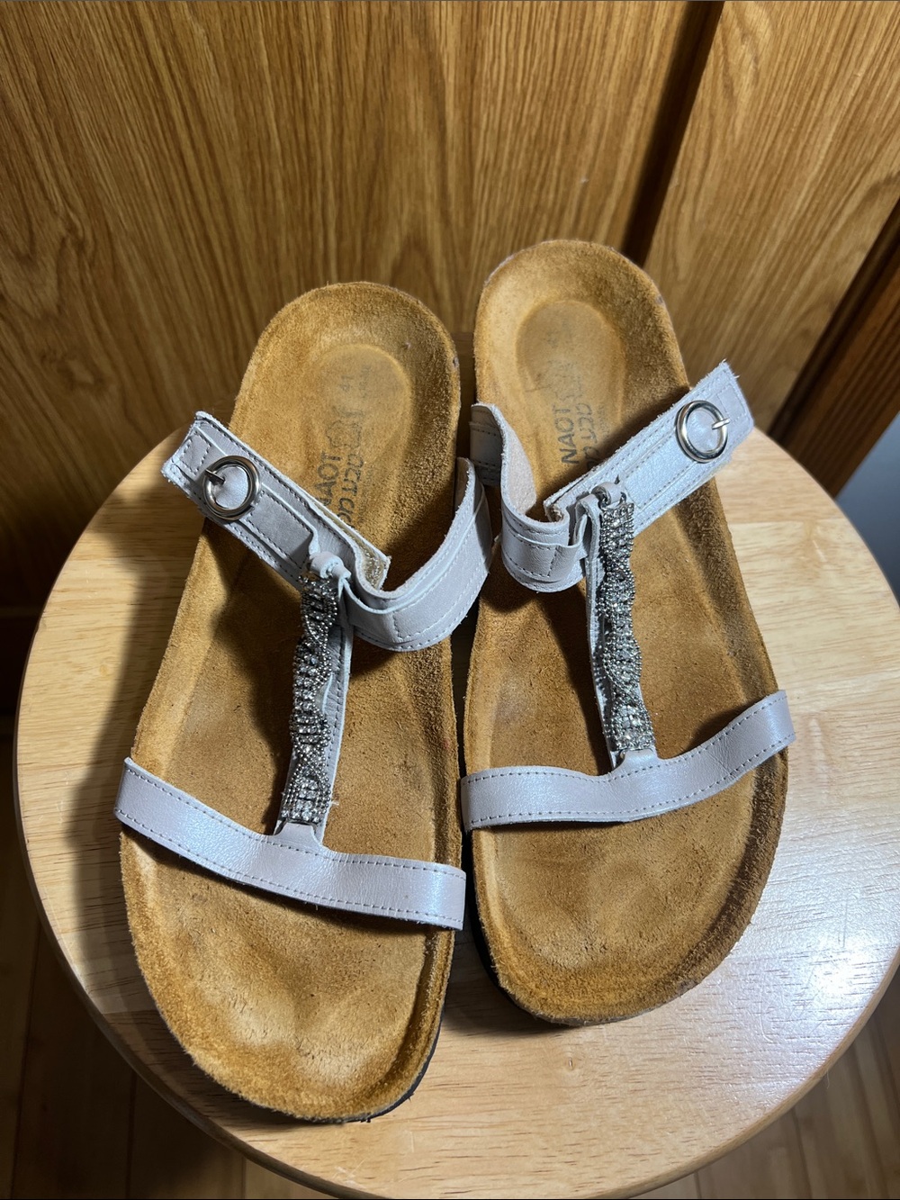 Naot Women's Light Gray Beaded T-Strap Sandals